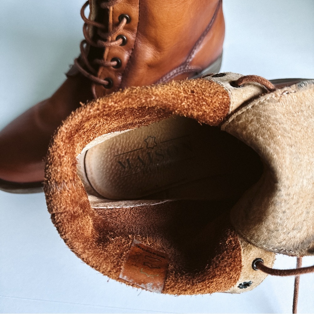 Maison Bulle Lace Up Full Leather Boot Cognac Brown - Size 37 - Picture 6 of 7